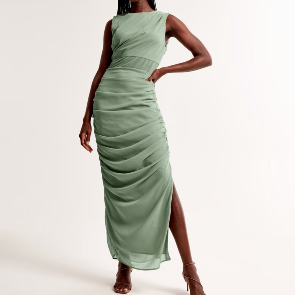 Abercrombie & Fitch Green Ruched Maxi Dress
